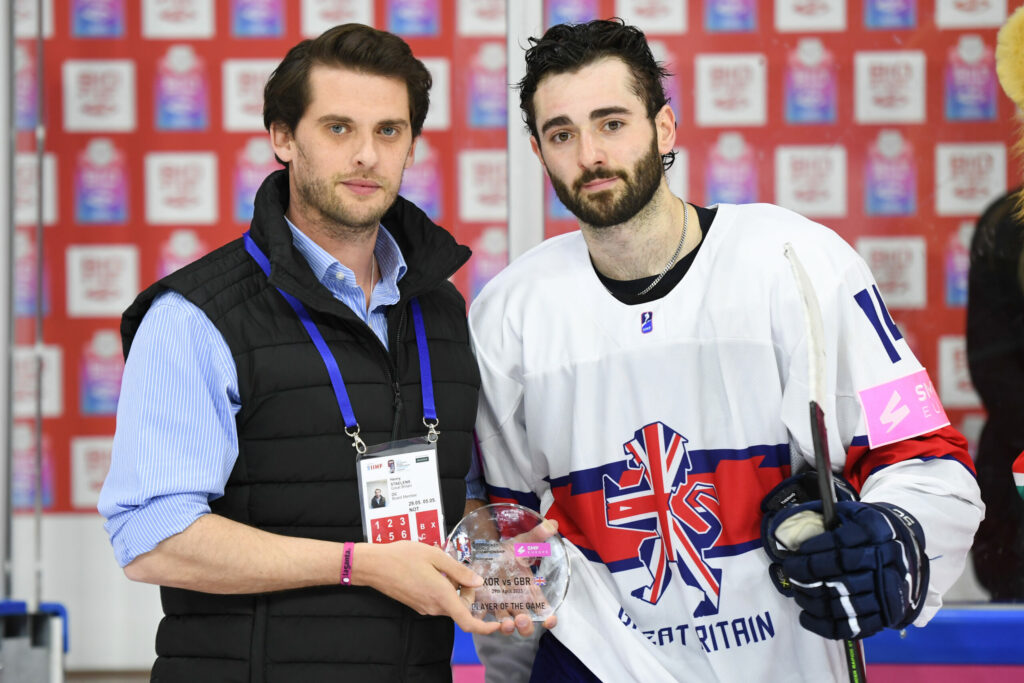 Ice Hockey CEO Henry Staelens with GB forward Liam Kirk