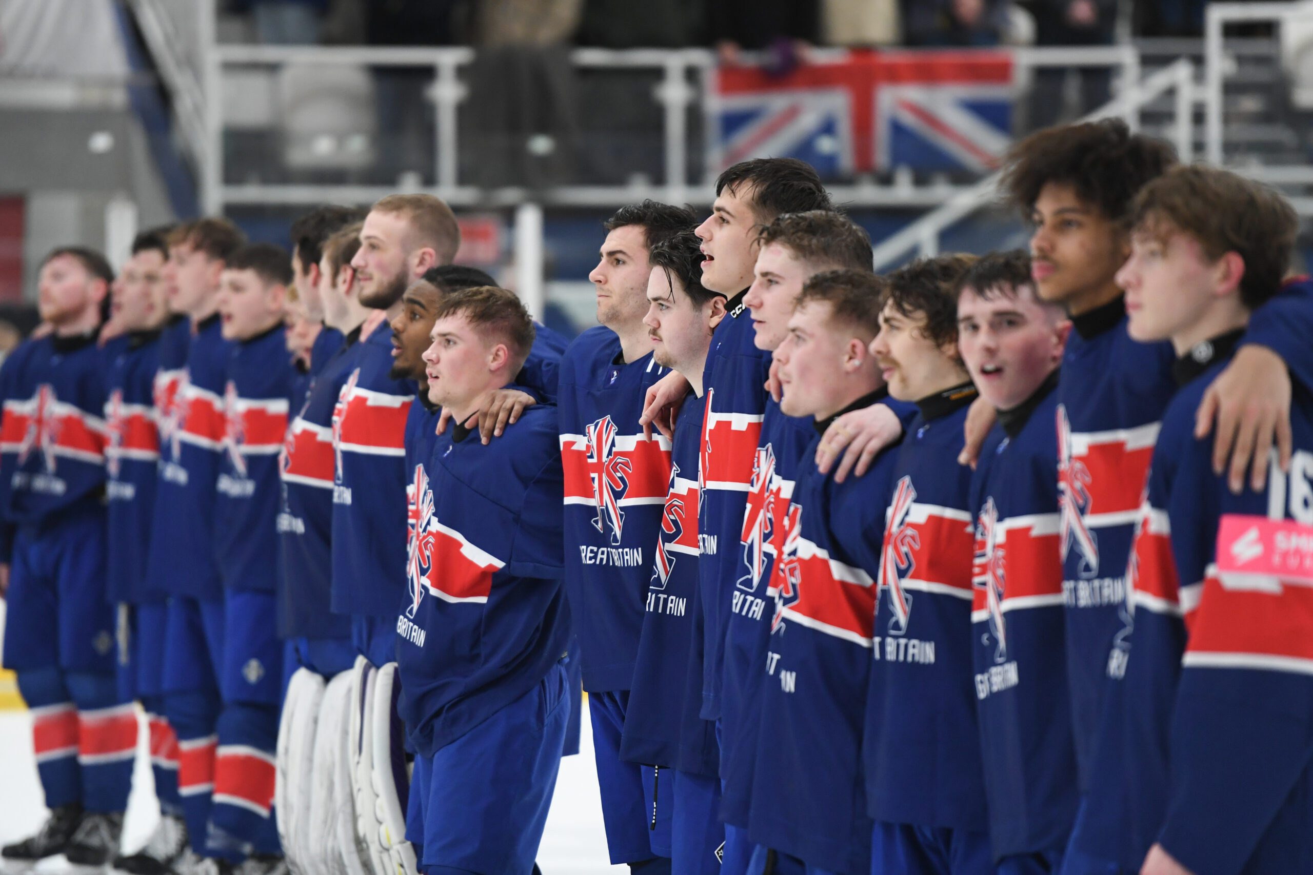 Great Britain sing the National Anthem at the World Championship in Dumfries