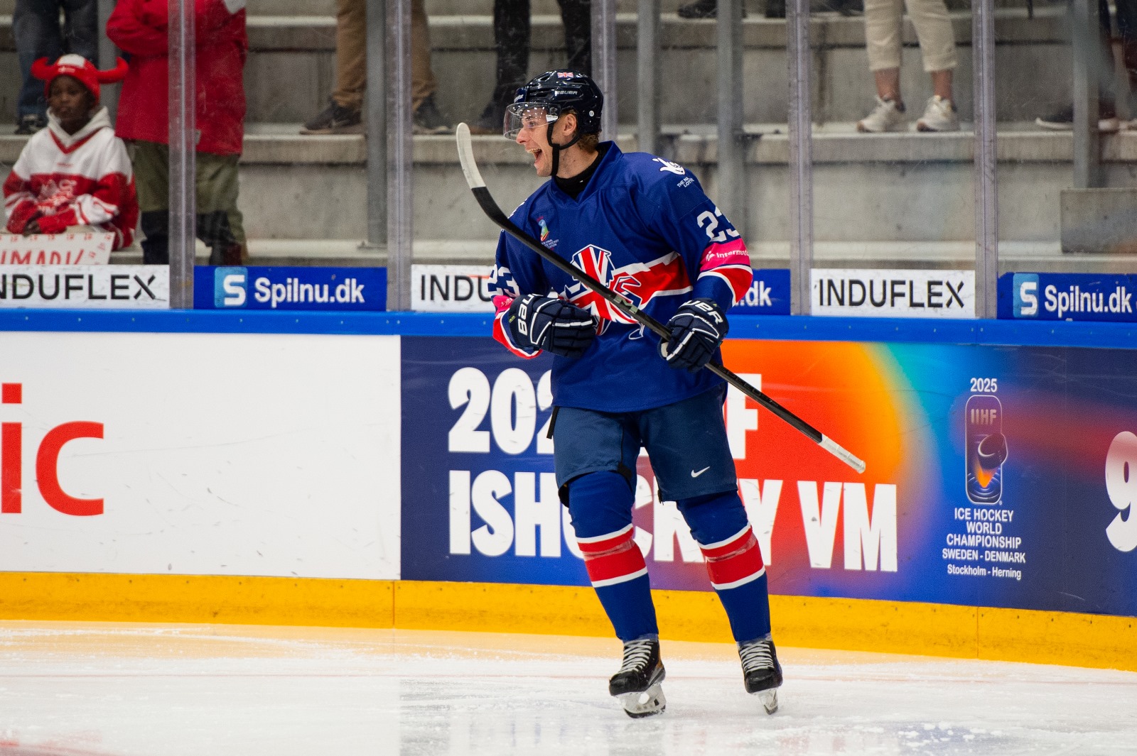 Sean Norris celebrates after scoring his first goal for Great Britain