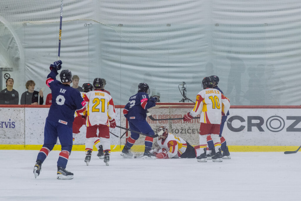 Great Britain score against China in the Under-20s World Championship Division II Group A in Zagreb