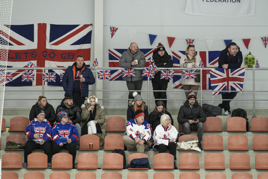 Great Britain supporters at the Under-18 Women's World Championship Division II Group A in Riga