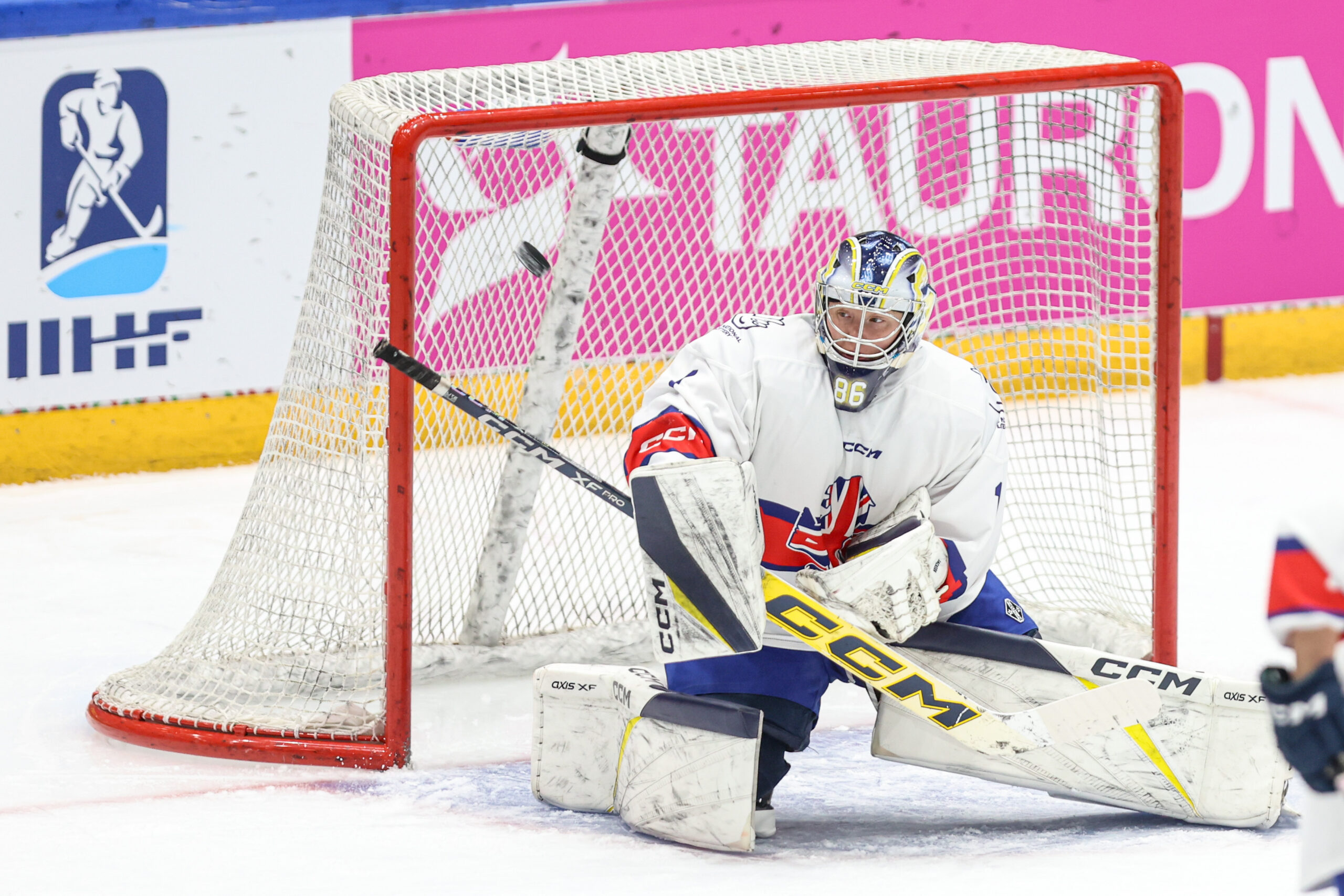 Netminder Nicole Jackson in action for Great Britain against Spain at the IIHF Women's European Cup of Nations in Poland